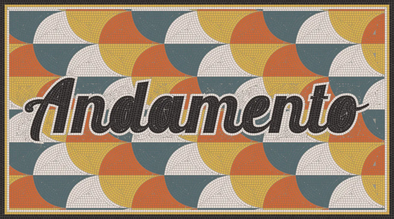 Panel “Andamento”: letras y un fondo “scales” en esmalte MELTI