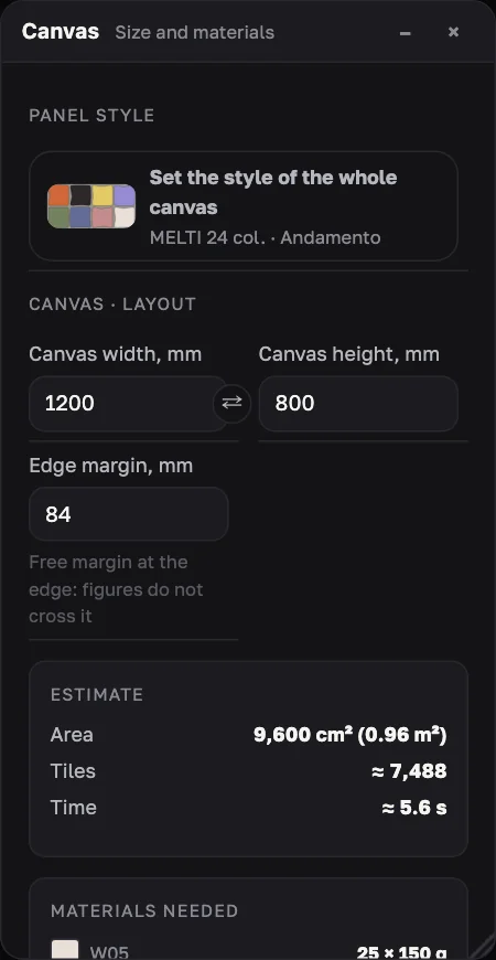 Ventana Canvas: tamaño, margen, estimación