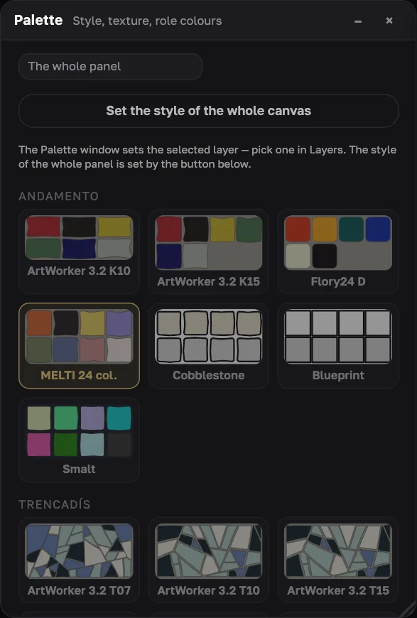 Palettes by technique